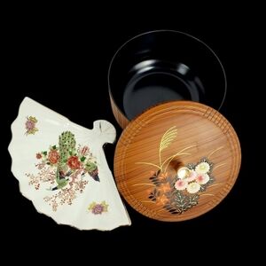 Vtg. Authentic Japanese embosed design bowl & Fan Mini Plate